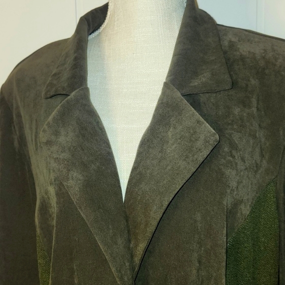 Vintage olive green faux suede long length lightweight blazer jacket extra large - Picture 4 of 14
